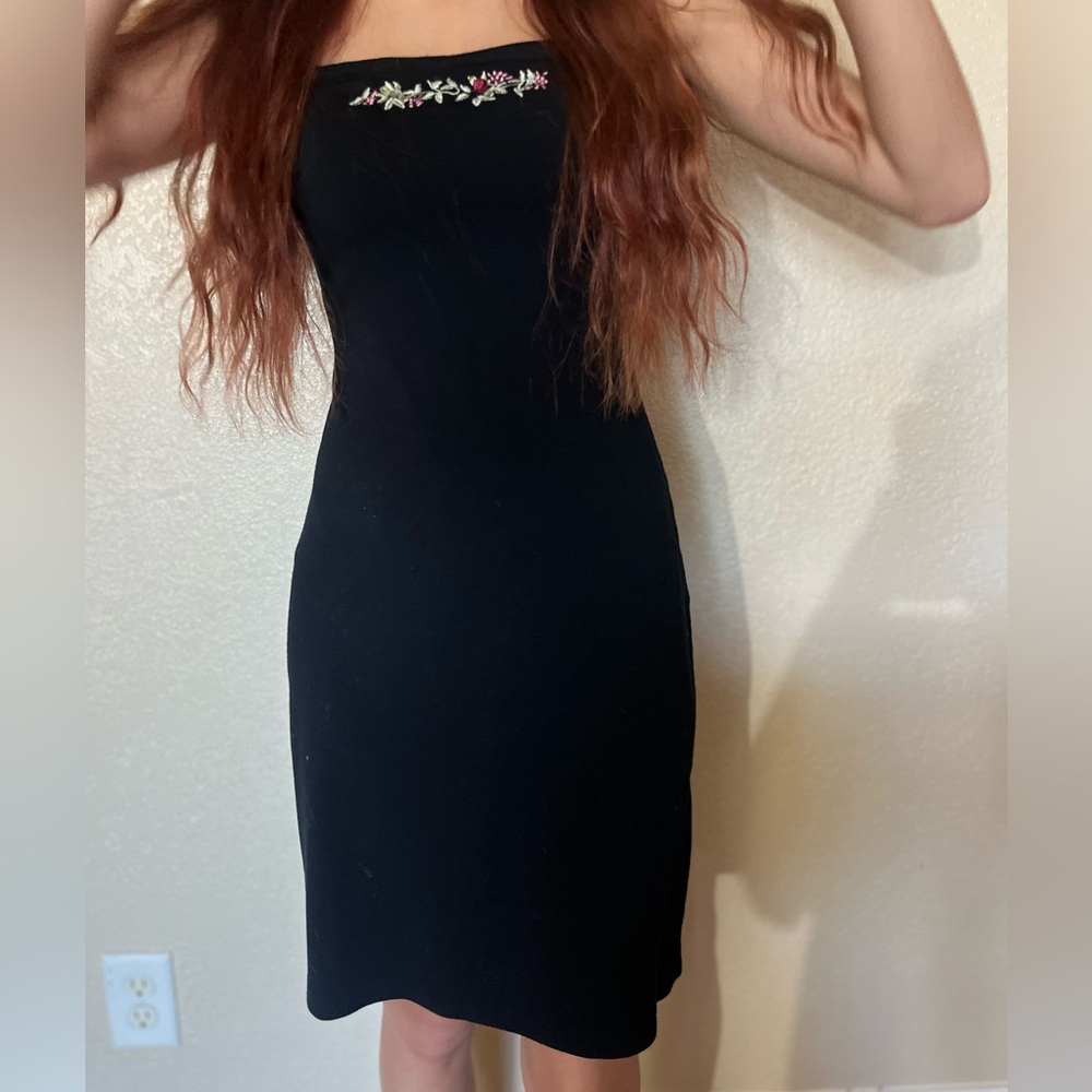 XOXO Black Strapless Dress with Floral Detail